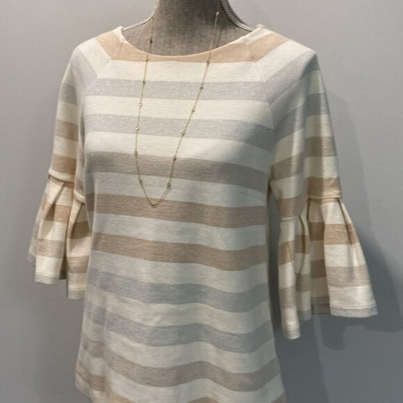 Maeve Helsa Metallic Striped Ruffle Sleeve top medium - Picture 7 of 13
